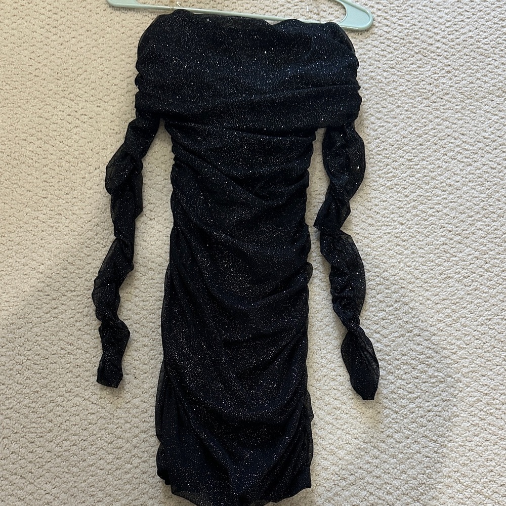 Windsor Black Sparkle Off-Shoulder Dress